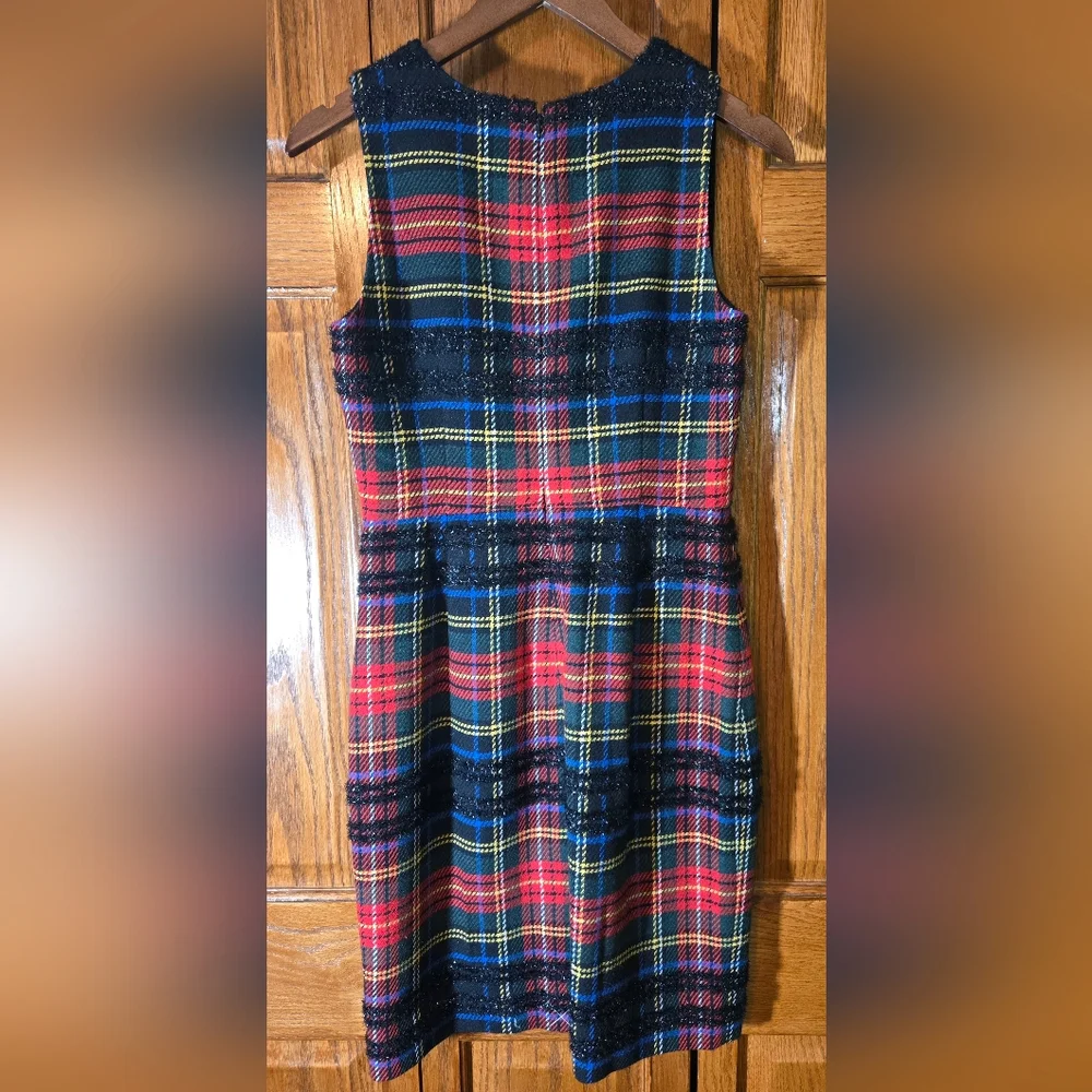 J Crew Sheath Lurex Stewart Tartan Mini Lined High Neck Christmas/Holiday Dres… - Picture 4 of 4